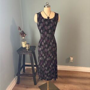 Danny & Nicole Black Sleeveless Midi Dress with Purple Pattern